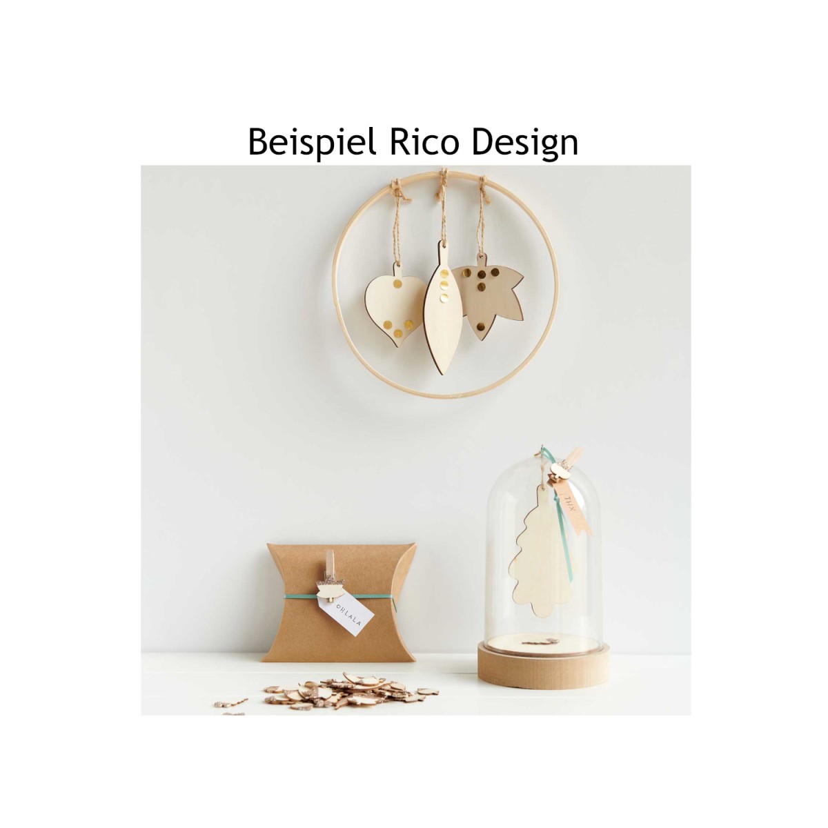 Dekorationsbeispiel Holzanhänger von Rico Design